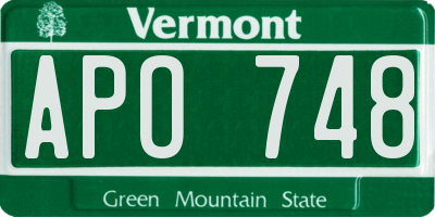 VT license plate APO748