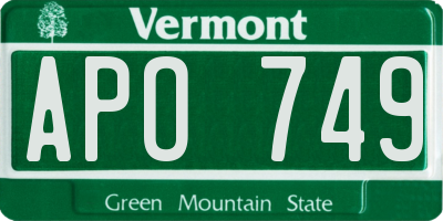 VT license plate APO749