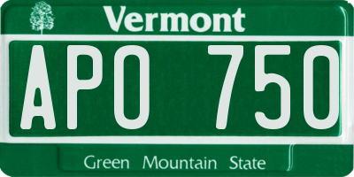 VT license plate APO750