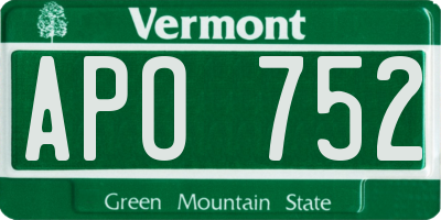 VT license plate APO752