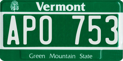 VT license plate APO753