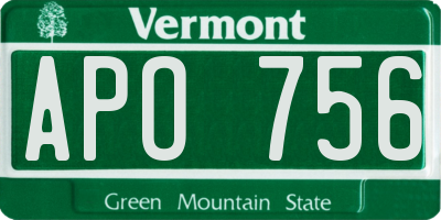 VT license plate APO756