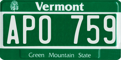 VT license plate APO759
