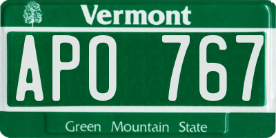 VT license plate APO767