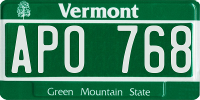 VT license plate APO768