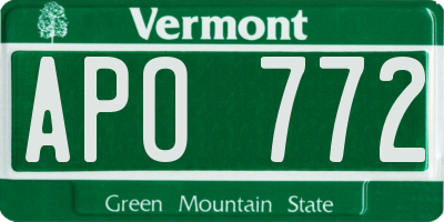 VT license plate APO772