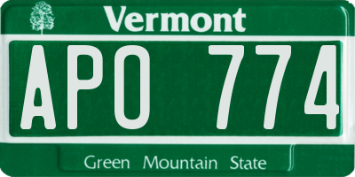 VT license plate APO774