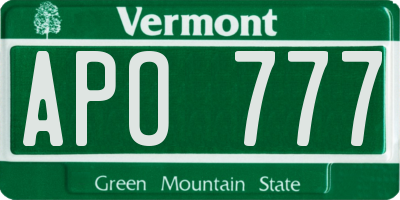 VT license plate APO777