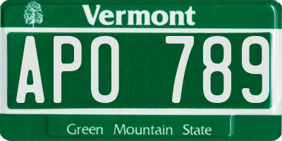 VT license plate APO789