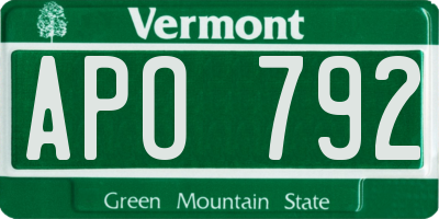 VT license plate APO792