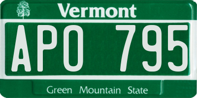 VT license plate APO795