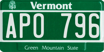 VT license plate APO796