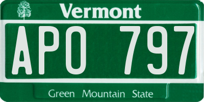 VT license plate APO797