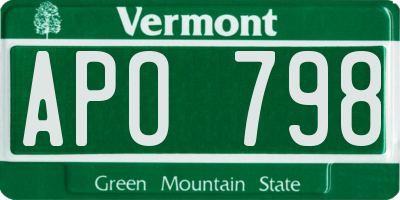 VT license plate APO798