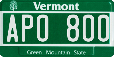VT license plate APO800