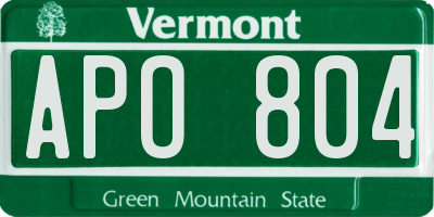 VT license plate APO804