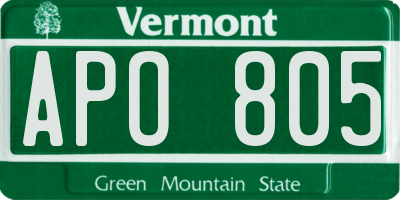 VT license plate APO805