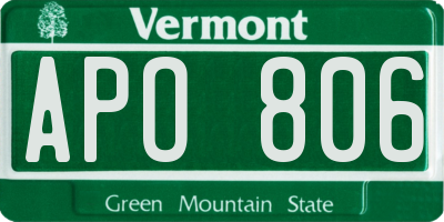 VT license plate APO806