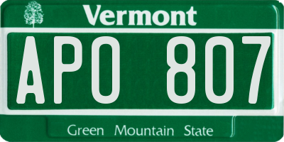 VT license plate APO807