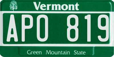 VT license plate APO819