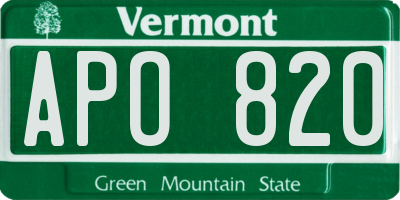 VT license plate APO820