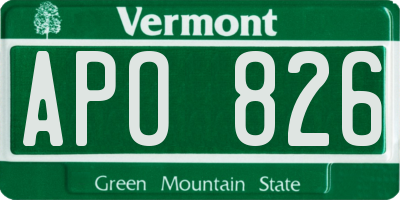 VT license plate APO826