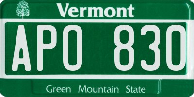 VT license plate APO830