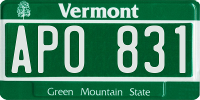 VT license plate APO831