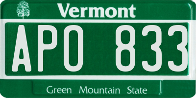 VT license plate APO833
