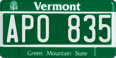 VT license plate APO835