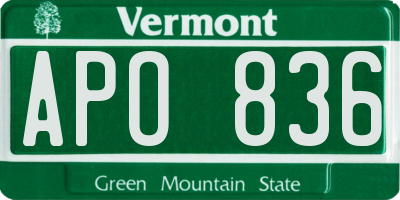 VT license plate APO836