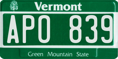 VT license plate APO839