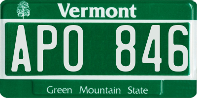 VT license plate APO846