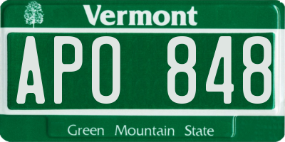 VT license plate APO848