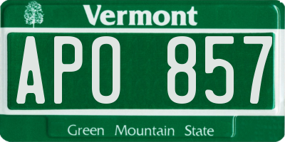 VT license plate APO857