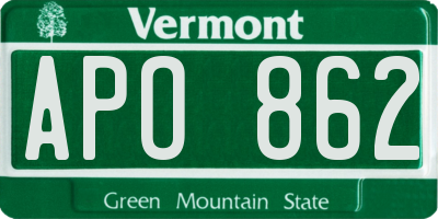 VT license plate APO862