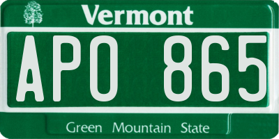 VT license plate APO865
