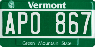 VT license plate APO867