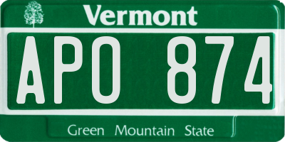 VT license plate APO874