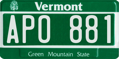 VT license plate APO881