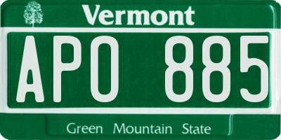 VT license plate APO885