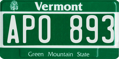 VT license plate APO893
