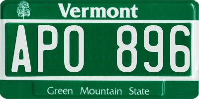 VT license plate APO896