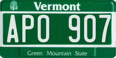 VT license plate APO907
