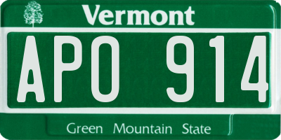 VT license plate APO914