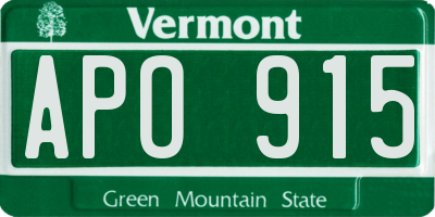 VT license plate APO915