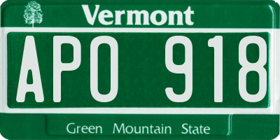 VT license plate APO918