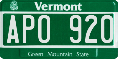 VT license plate APO920