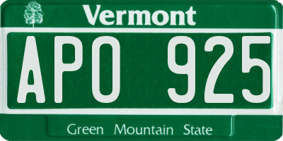 VT license plate APO925