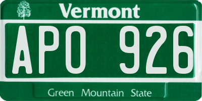 VT license plate APO926